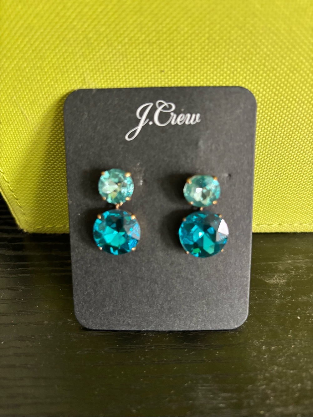 J. Crew Teal and Aqua Crystal Double Drop Earrings